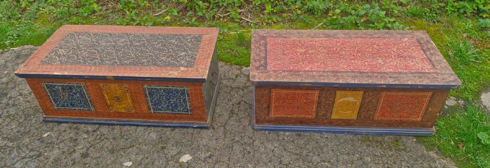 Pair of nicely decorated painted pine boxes.  View III