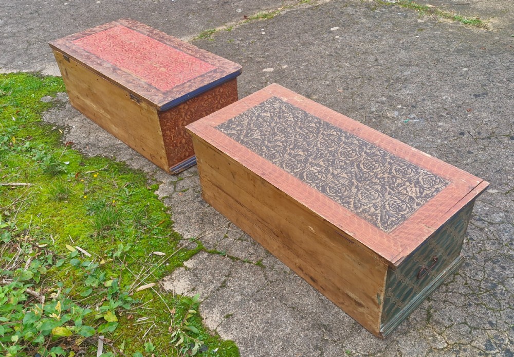 Pair of nicely decorated painted pine boxes.  View V