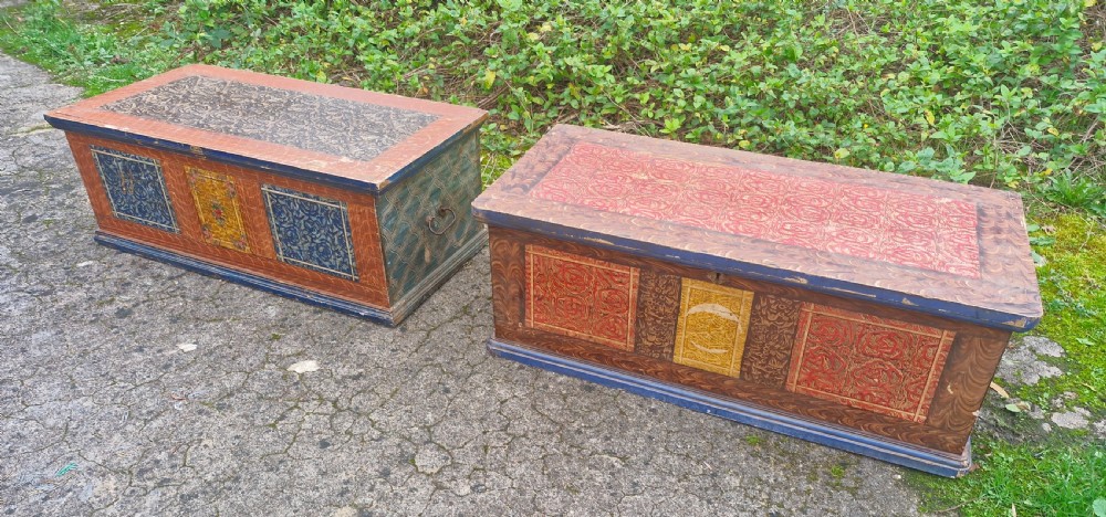 Pair of nicely decorated painted pine boxes.  View XV