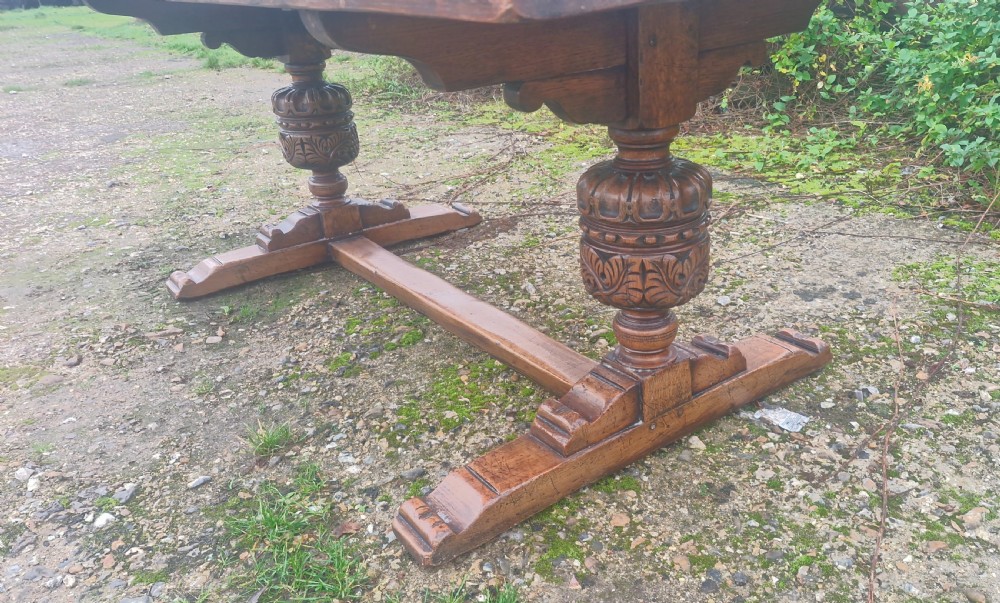 Oak refectory dining table.  View IV