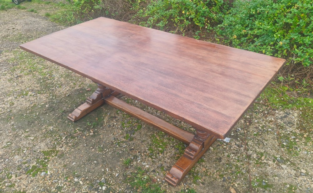 Oak refectory dining table.  View V