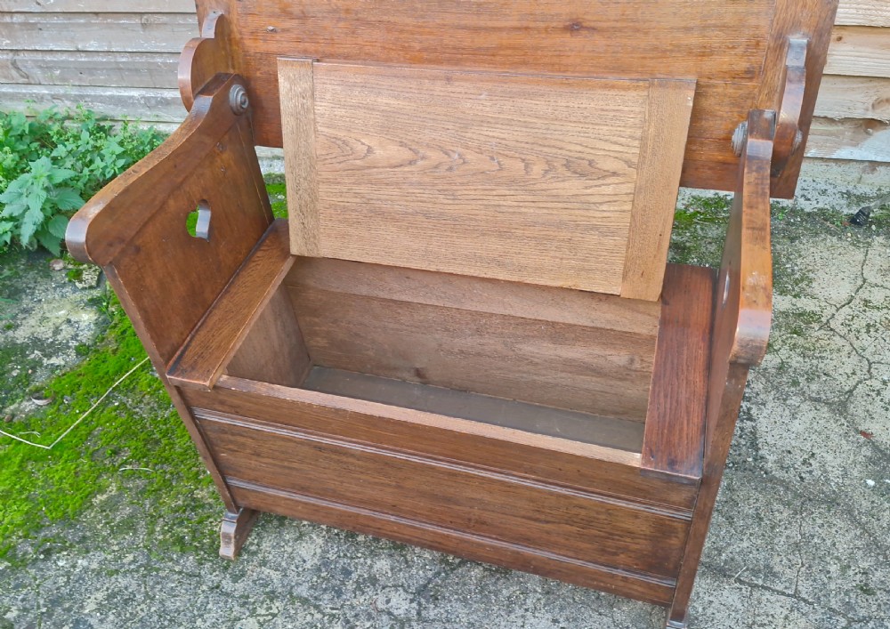 Edwardian oak monks hall seat  View III