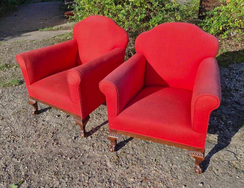 Pair of early 20th century mahogany framed upholstered armchairs. 