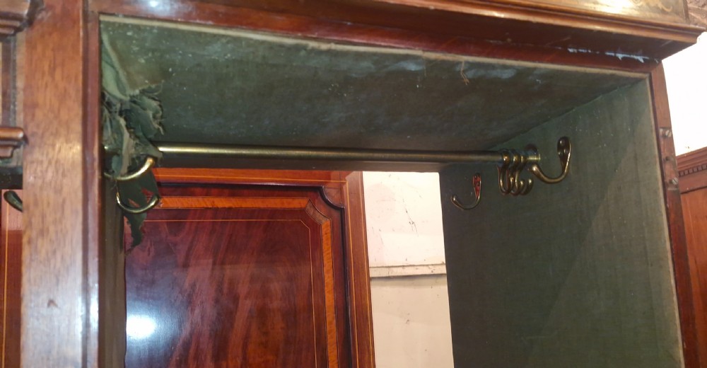 Edwardian inlaid mahogany triple wardrobe.  View IX