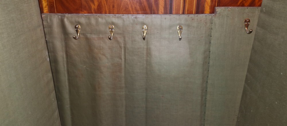Edwardian inlaid mahogany triple wardrobe.  View XI