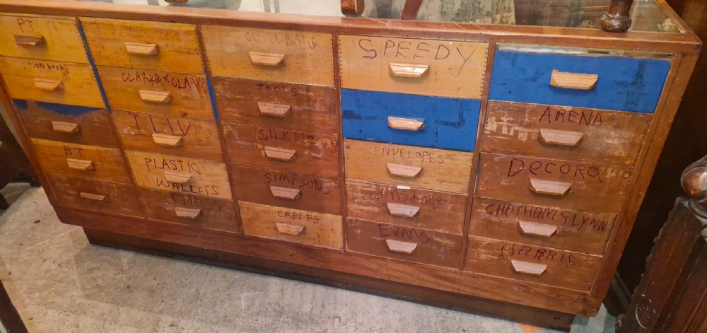 1920s 25 drawer oak haberdashery shop cabinet.  View VII