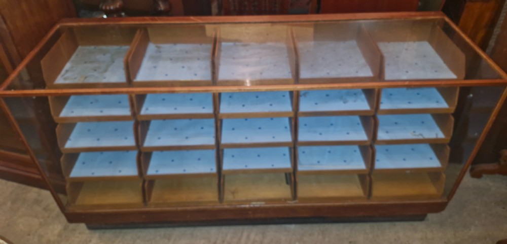 1920s 25 drawer oak haberdashery shop cabinet.  View XIV