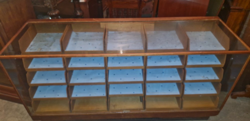1920s 25 drawer oak haberdashery shop cabinet.  View XV
