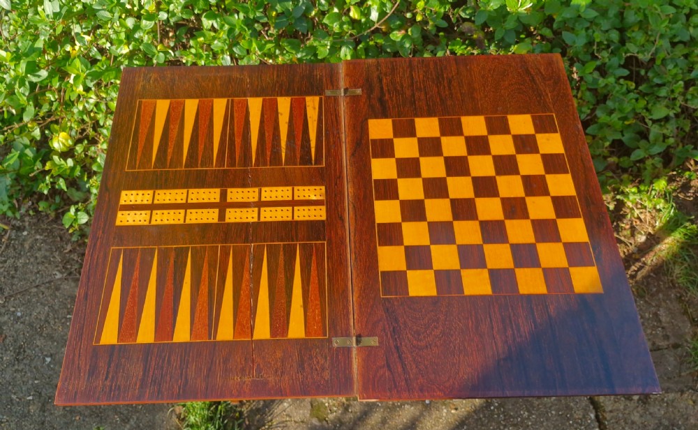 Late Victorian inlaid rosewood combined work and games table.  View VI