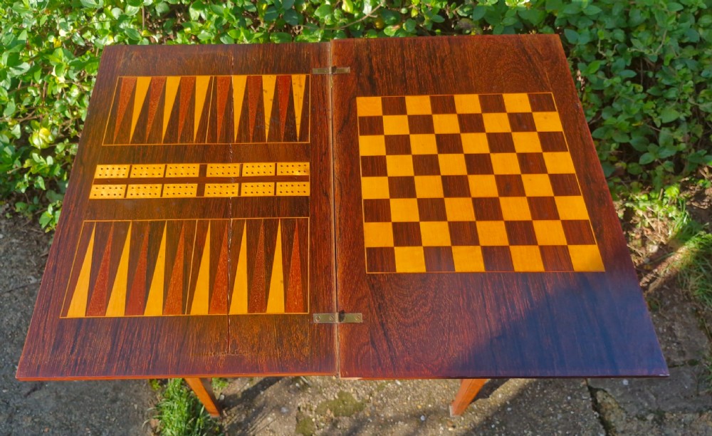 Late Victorian inlaid rosewood combined work and games table.  View VII