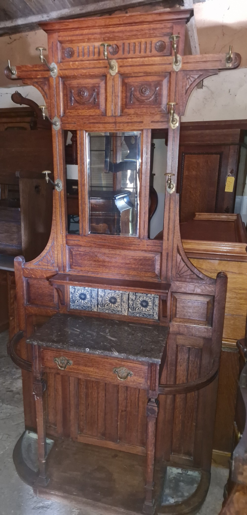 Late Victorian oak hall stand.