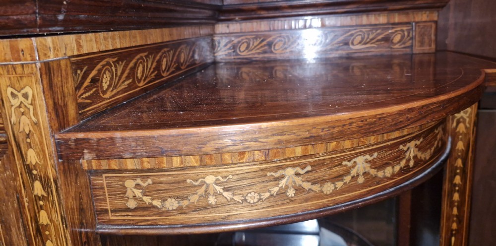 Lovely quality Late Victorian inlaid rosewood side cabinet.  View XII