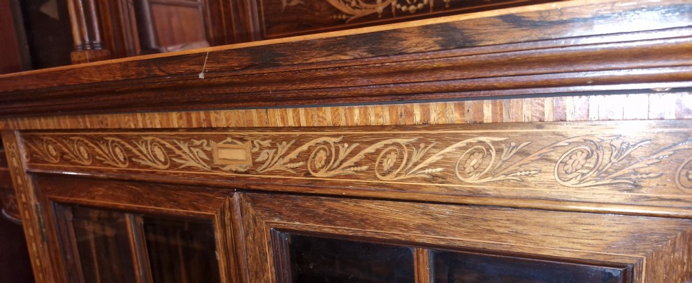 Lovely quality Late Victorian inlaid rosewood side cabinet.  View XIII