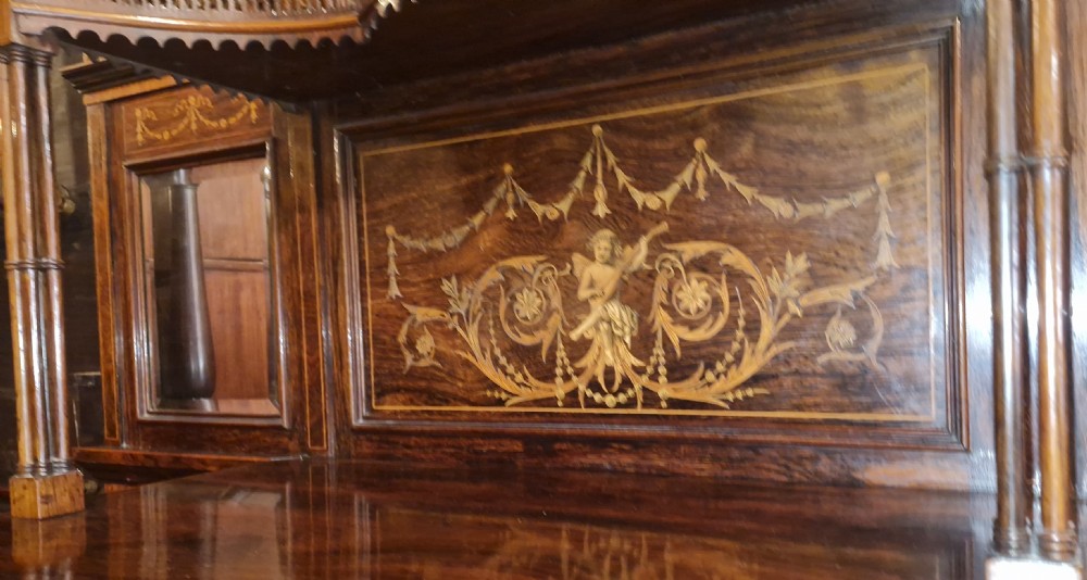 Lovely quality Late Victorian inlaid rosewood side cabinet.  View XIV