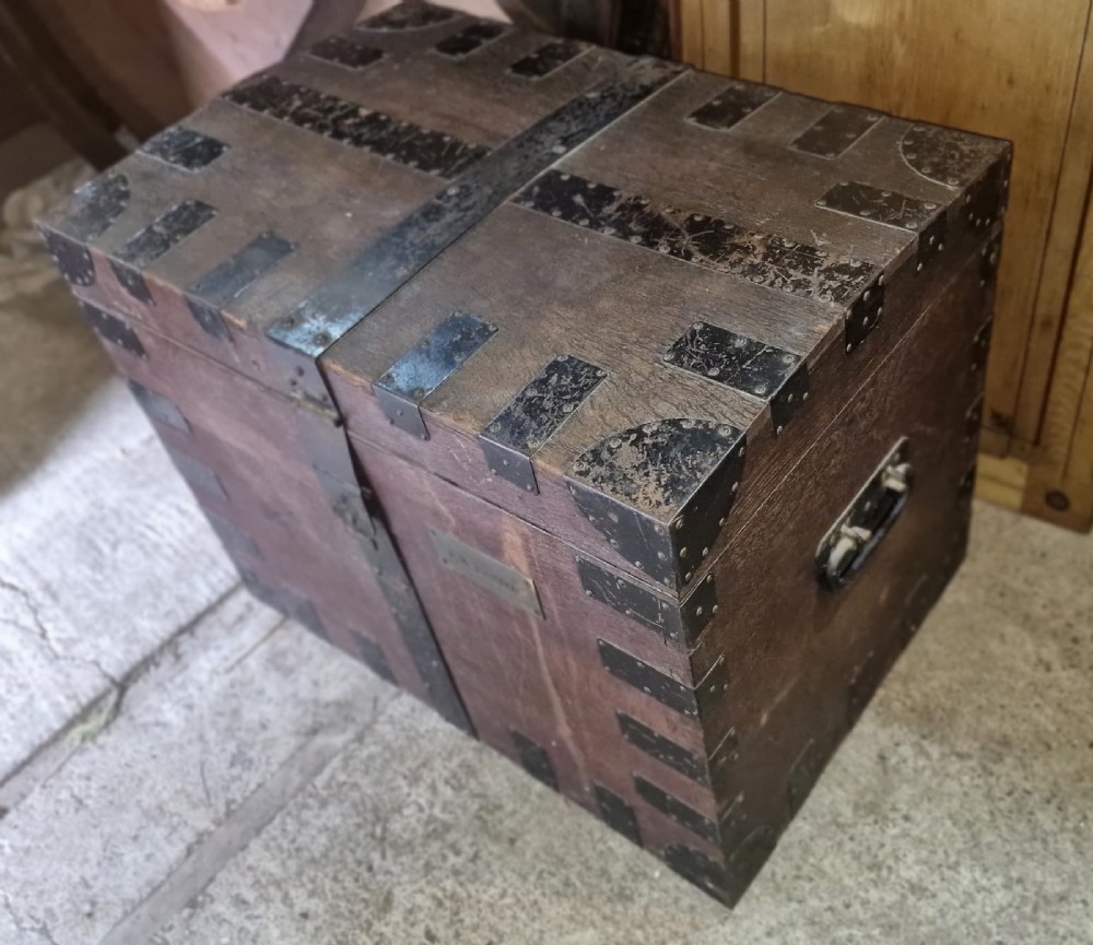 Victorian metal bound oak silver travelling chest. View VI