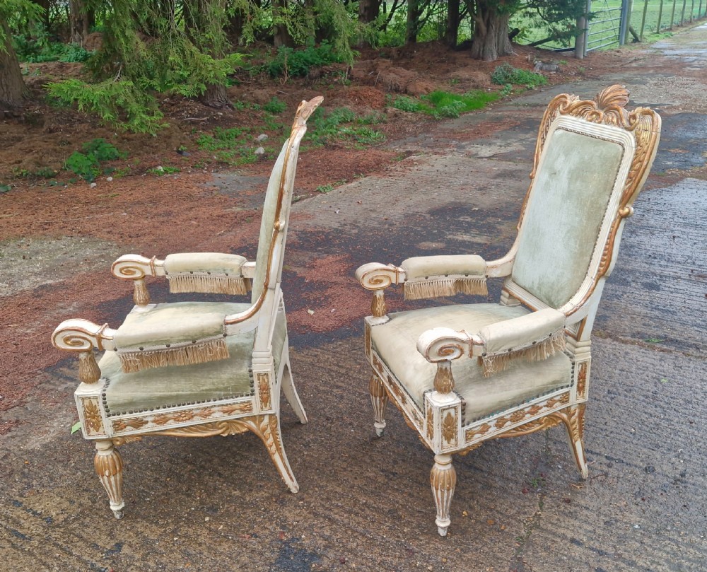 Pair of decorated and upholstered armchairs.  View II