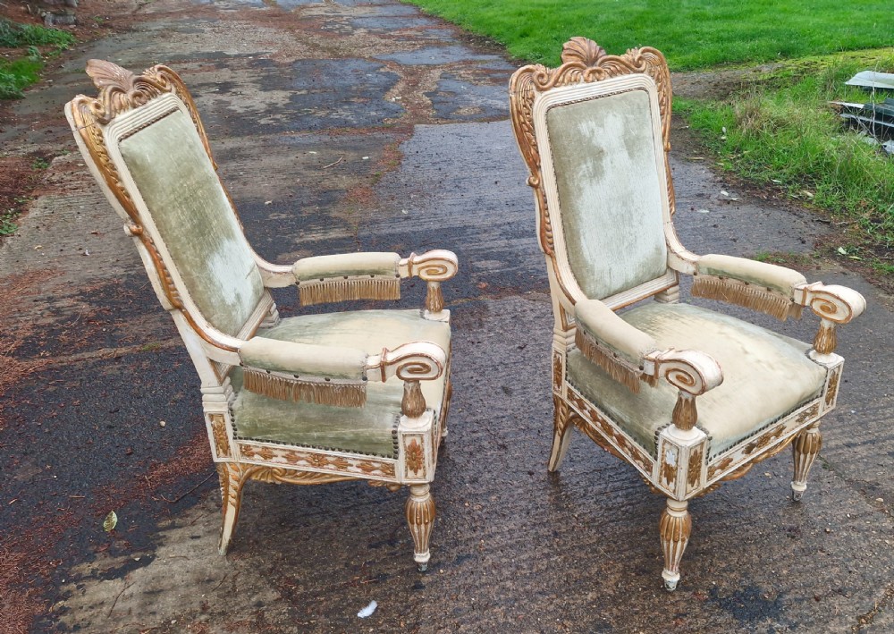 Pair of decorated and upholstered armchairs.  View III