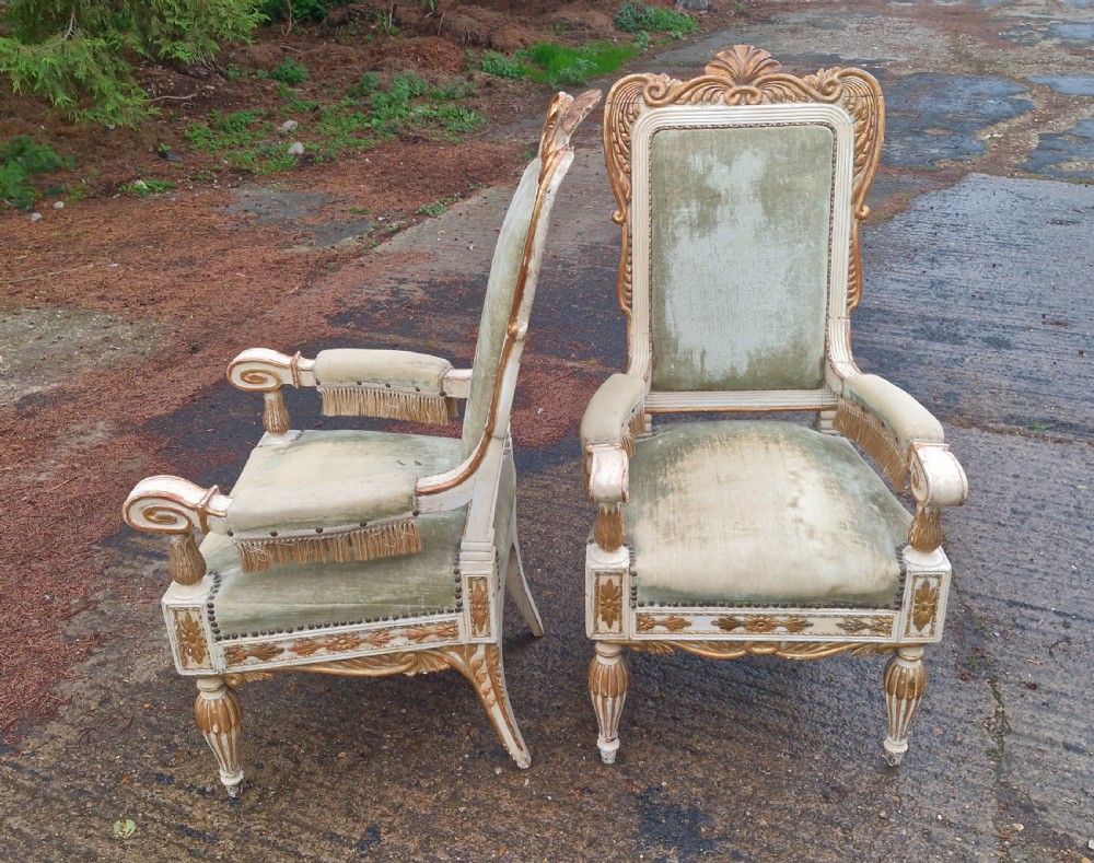Pair of decorated and upholstered armchairs.  View V