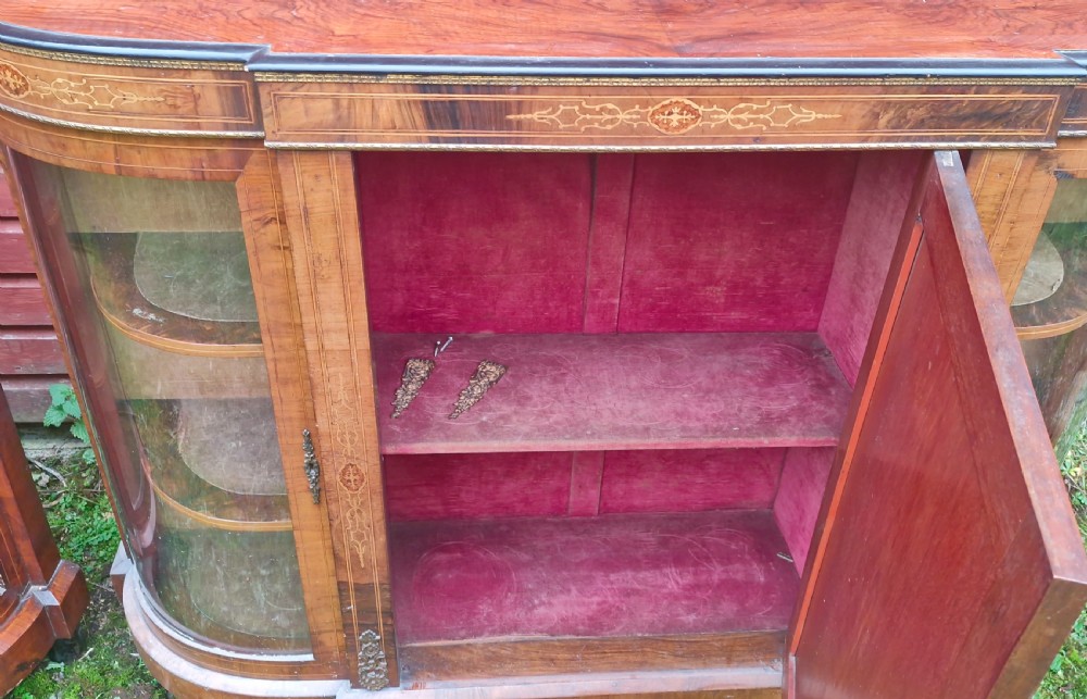 Pair of Victorian inlaid walnut credenza side cabinets with removable backs. View IV