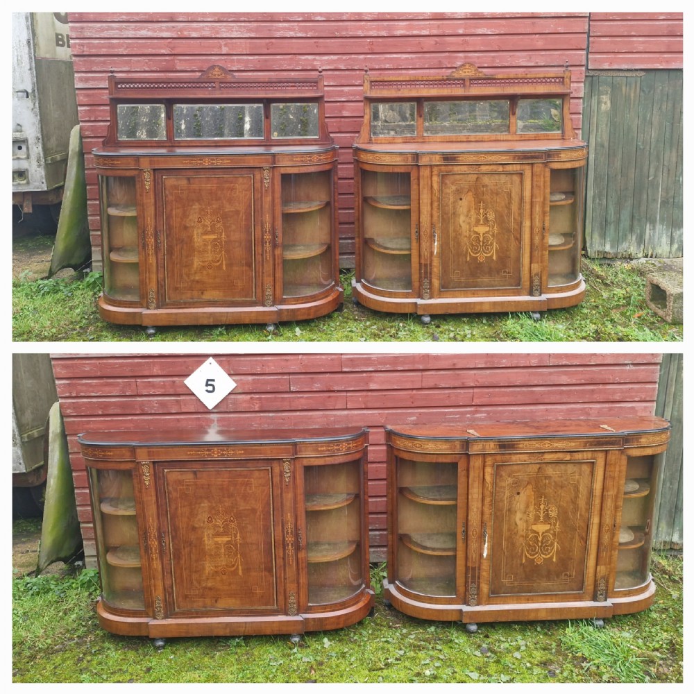 Pair of Victorian inlaid walnut credenza side cabinets with removable backs. View VII