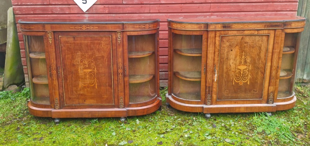 Pair of Victorian inlaid walnut credenza side cabinets with removable backs. View VIII