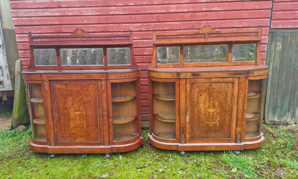 Pair of Victorian inlaid walnut credenza side cabinets with removable backs. View XI