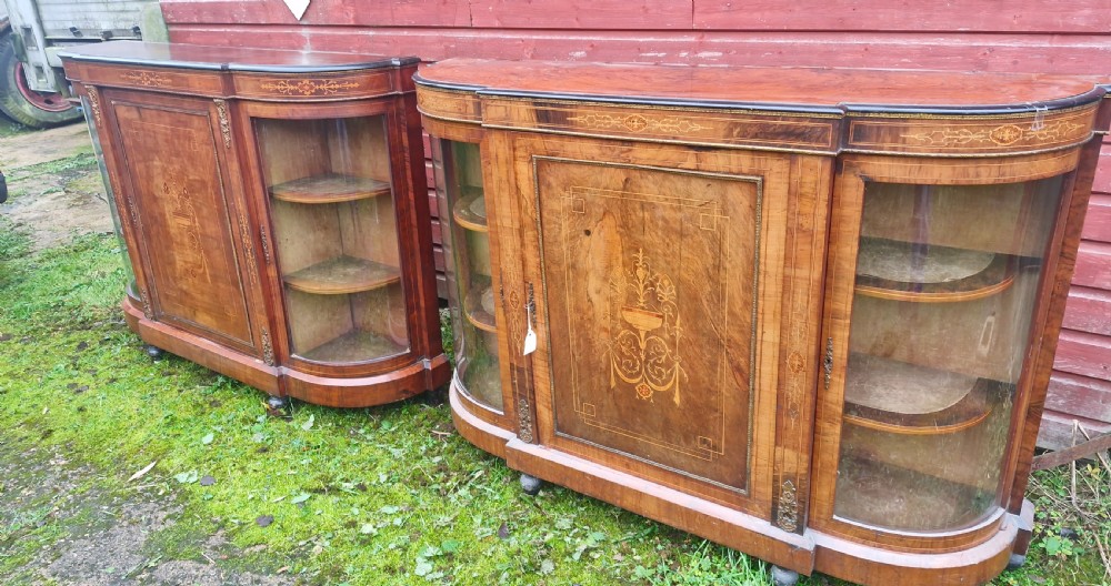 Pair of Victorian inlaid walnut credenza side cabinets with removable backs. View XII