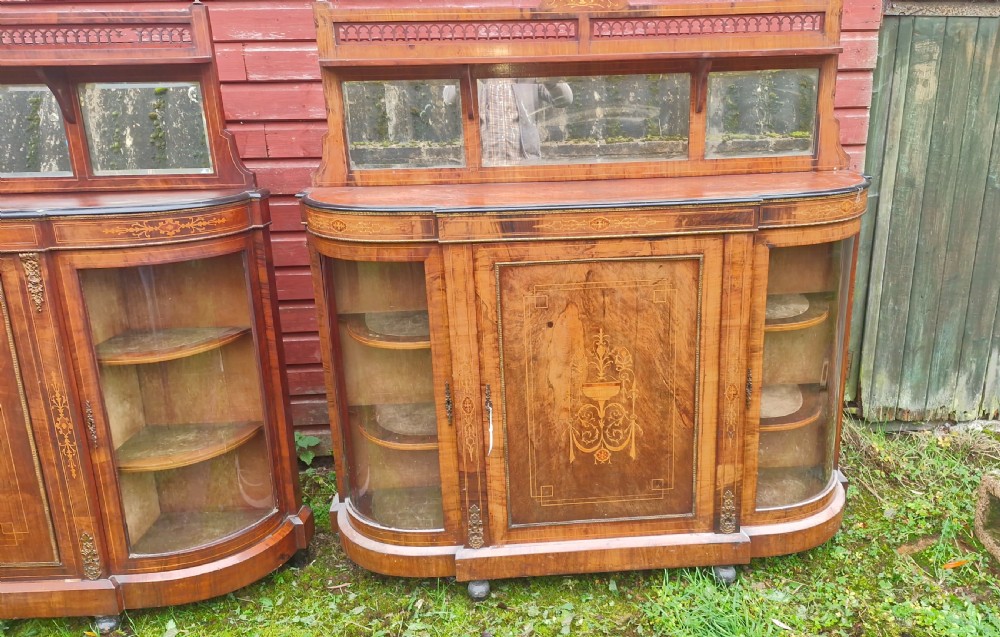 Pair of Victorian inlaid walnut credenza side cabinets with removable backs. View XVIII