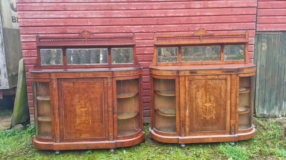 Pair of Victorian inlaid walnut credenza side cabinets with removable backs. View XXIII