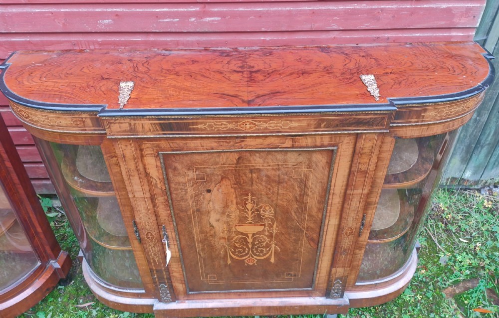 Pair of Victorian inlaid walnut credenza side cabinets with removable backs. View XXV