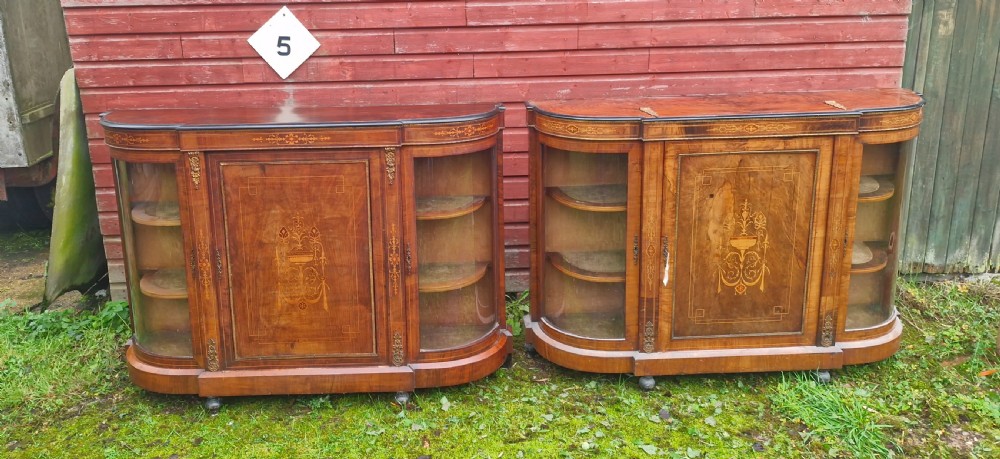 Pair of Victorian inlaid walnut credenza side cabinets with removable backs. View XXVII