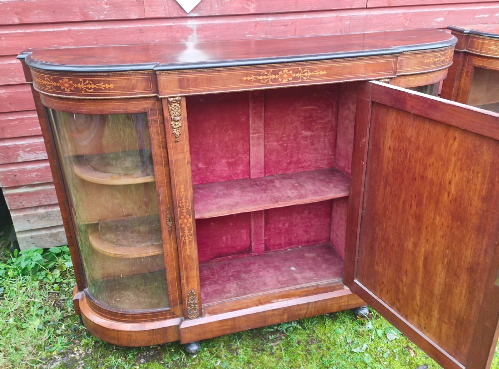 Pair of Victorian inlaid walnut credenza side cabinets with removable backs. View XXVIII