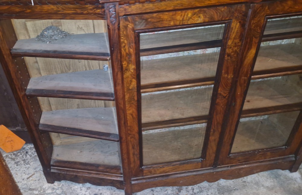 Victorian walnut bookcase cabinet.  View III