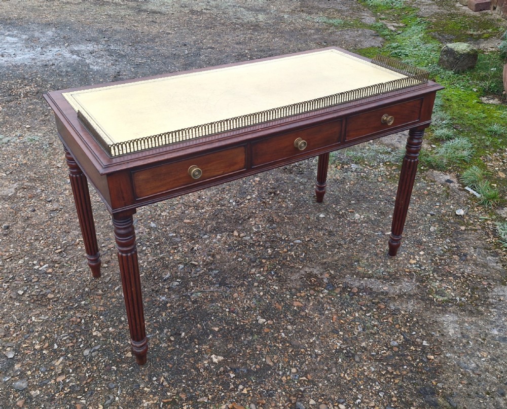 19th century mahogany free standing writing table with dummy drawers to reverse.  View II