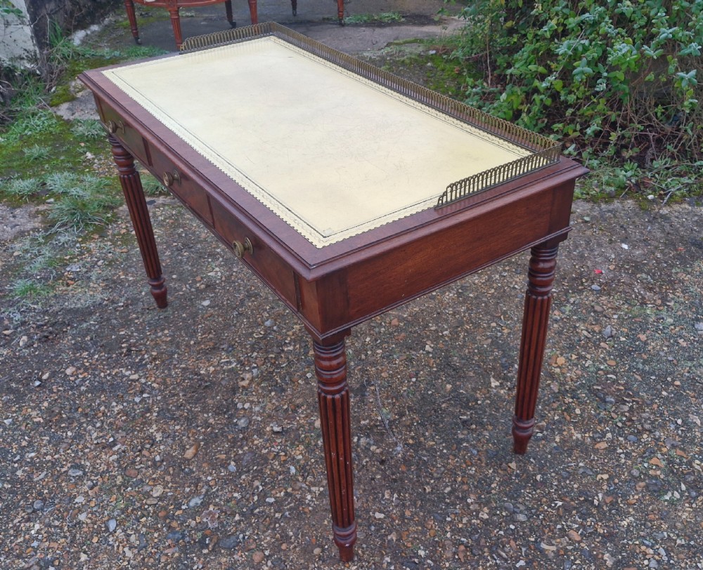 19th century mahogany free standing writing table with dummy drawers to reverse.  View IV