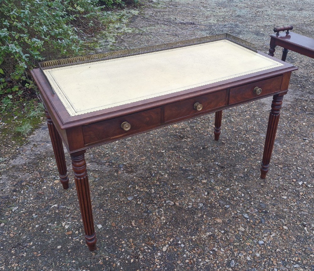 19th century mahogany free standing writing table with dummy drawers to reverse.  View VII