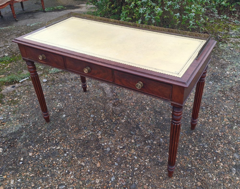 19th century mahogany free standing writing table with dummy drawers to reverse.  View VIII