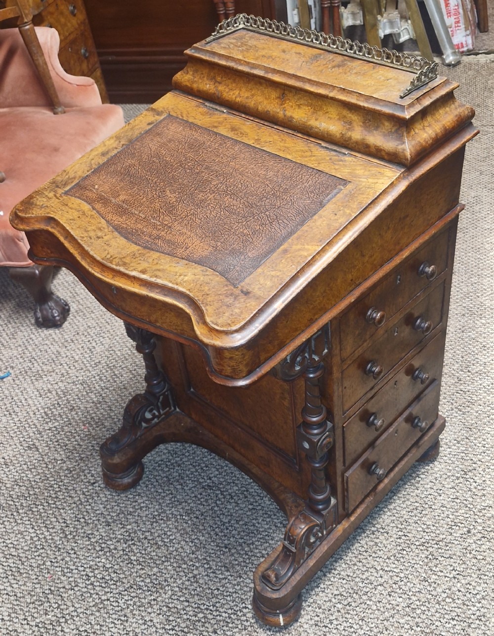 Victorian burr walnut 4 drawer Davenport. 