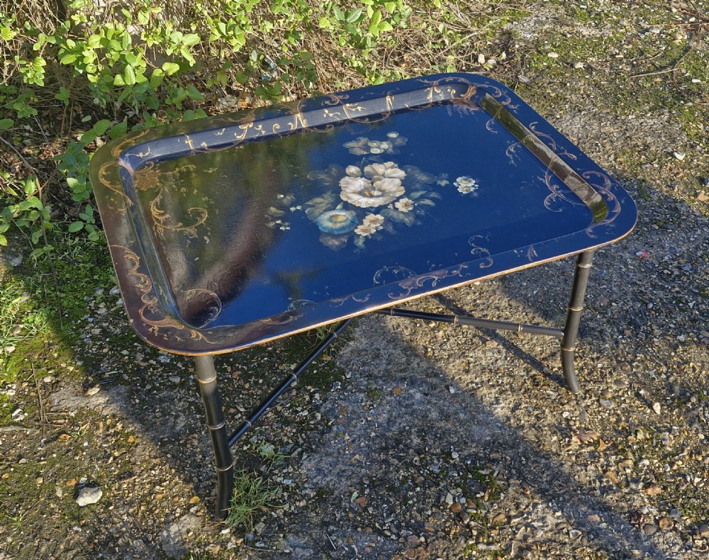 Good sized papier mache tray on stand. View II