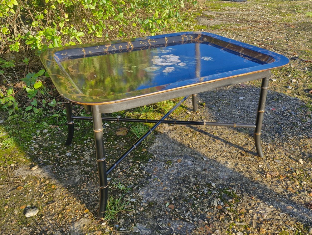 Good sized papier mache tray on stand. View III