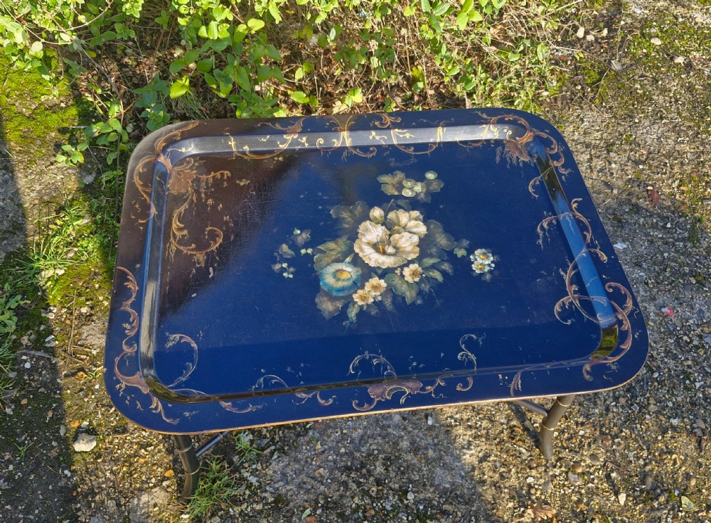 Good sized papier mache tray on stand. View IV