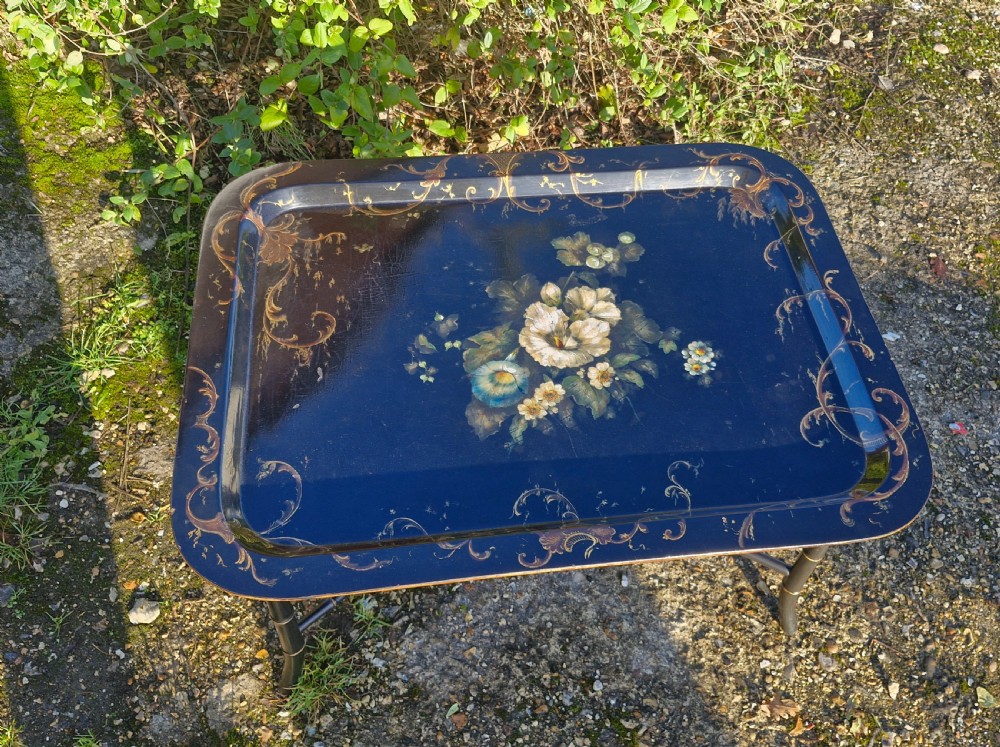 Good sized papier mache tray on stand. View V