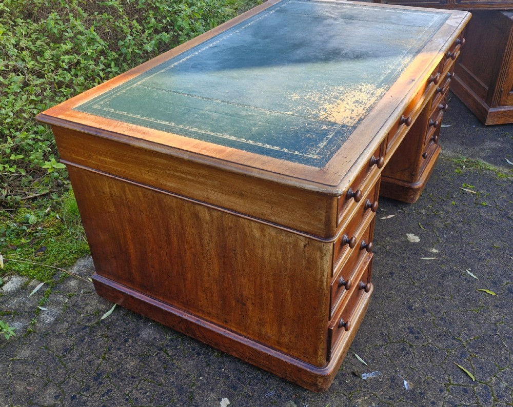 Good size Victorian mahogany pedestal writing desk.  View VI