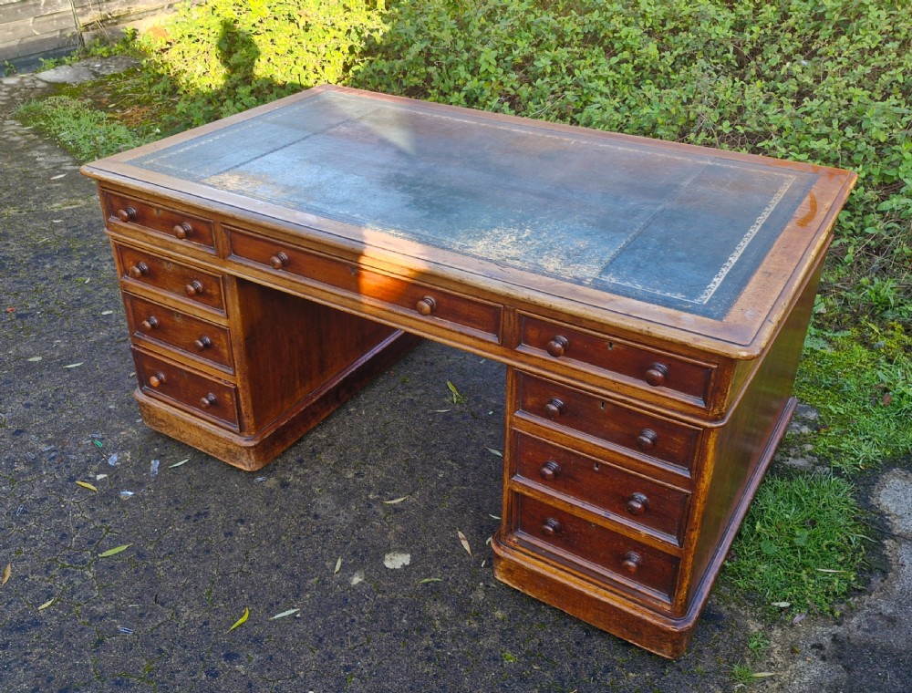 Good size Victorian mahogany pedestal writing desk.  View VII