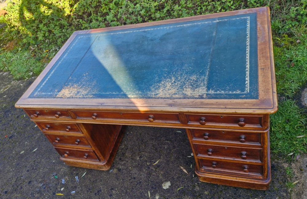 Good size Victorian mahogany pedestal writing desk.  View VIII