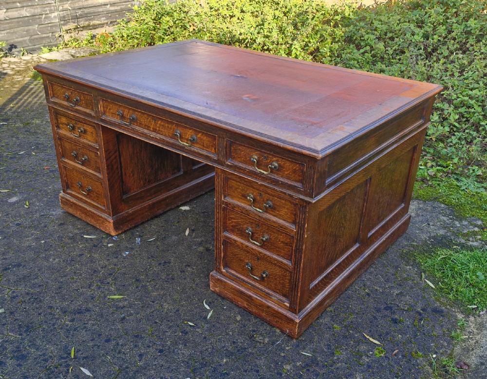 Solid Oak Edwardian pedestal partners desk.