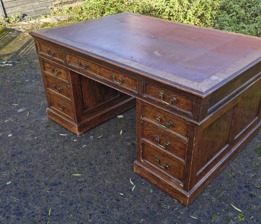 Solid Oak Edwardian pedestal partners desk. View V