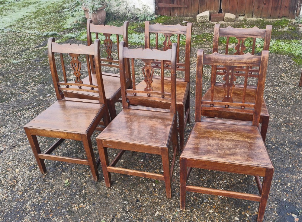6 19th century wood seat farmhouse kitchen chairs  View II