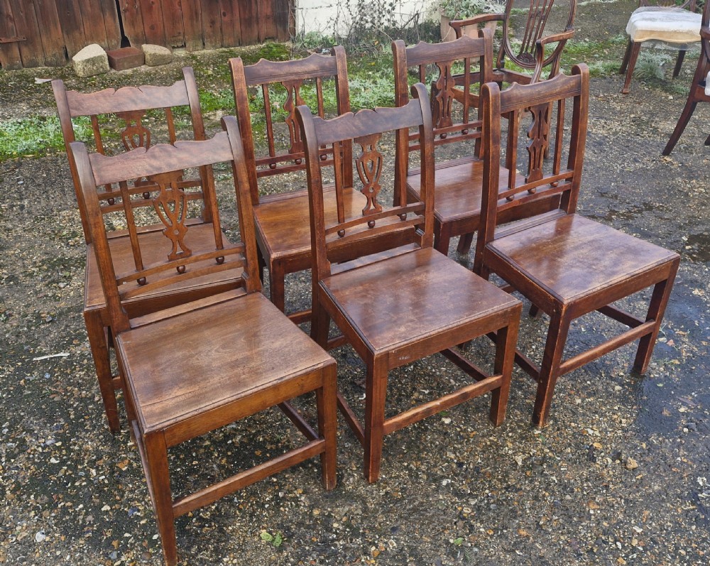 6 19th century wood seat farmhouse kitchen chairs  View III