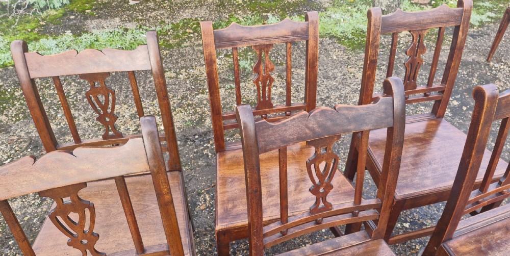 6 19th century wood seat farmhouse kitchen chairs  View VI